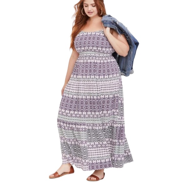 Torrid Maxi Challis Tiered Dress in Multicolored Geometric Print Size 1 (14/16) - Picture 2 of 8